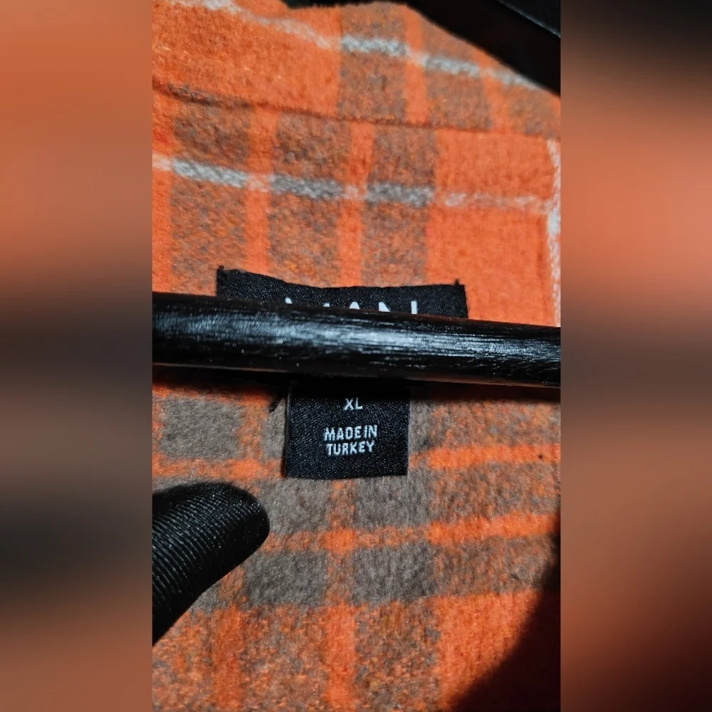 Boohoo Mens Orange Plaid Casual Button Down Shirt - Picture 5 of 5